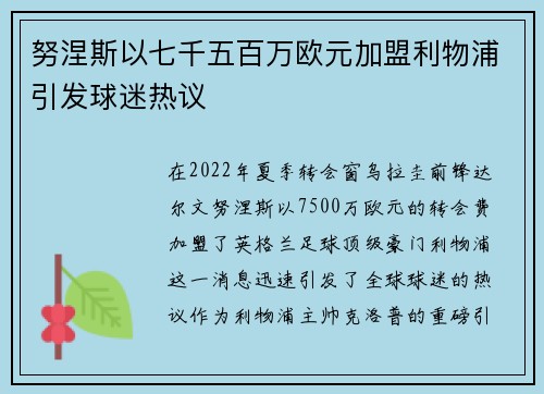 努涅斯以七千五百万欧元加盟利物浦引发球迷热议